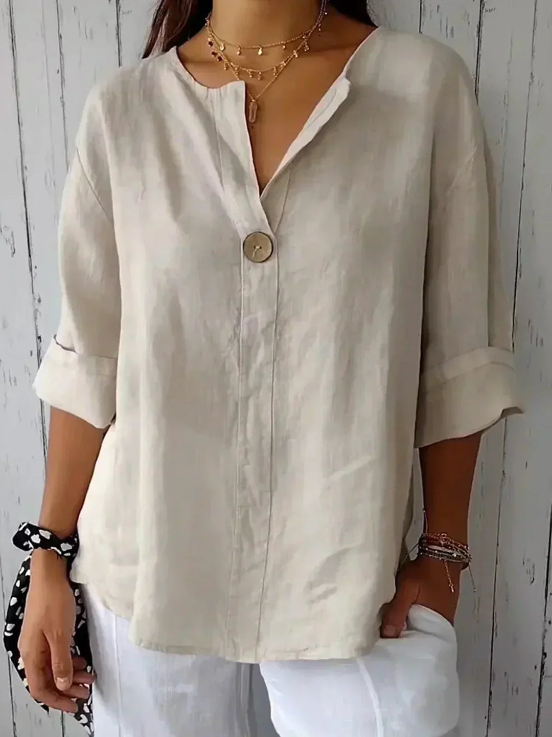 Evania - Casual Loose Linen Button Top