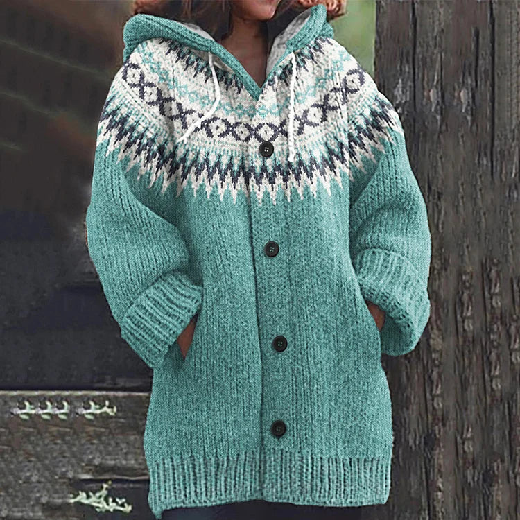 Freya | Women’s Fair Isle Hooded Longline Cardigan