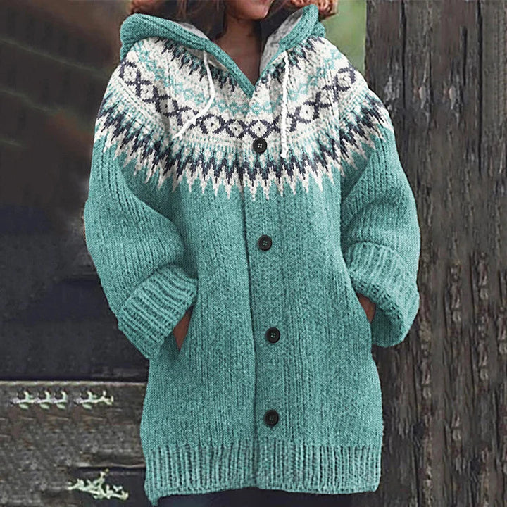 Freya | Women’s Fair Isle Hooded Longline Cardigan