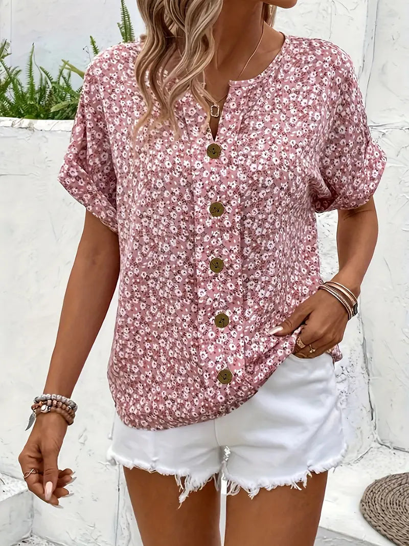 Alira - V-Neck Casual Button T-Shirt