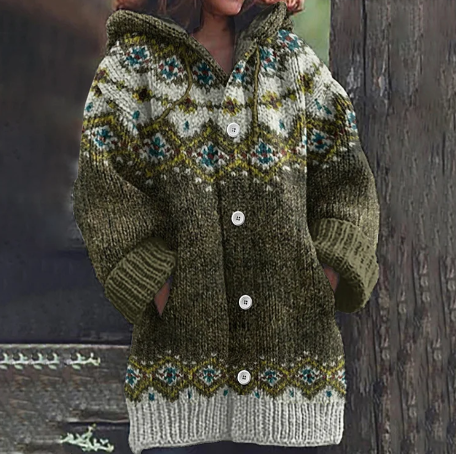 Freya | Women’s Fair Isle Hooded Longline Cardigan