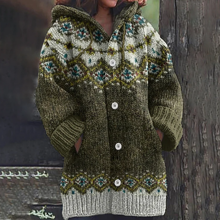Freya | Women’s Fair Isle Hooded Longline Cardigan