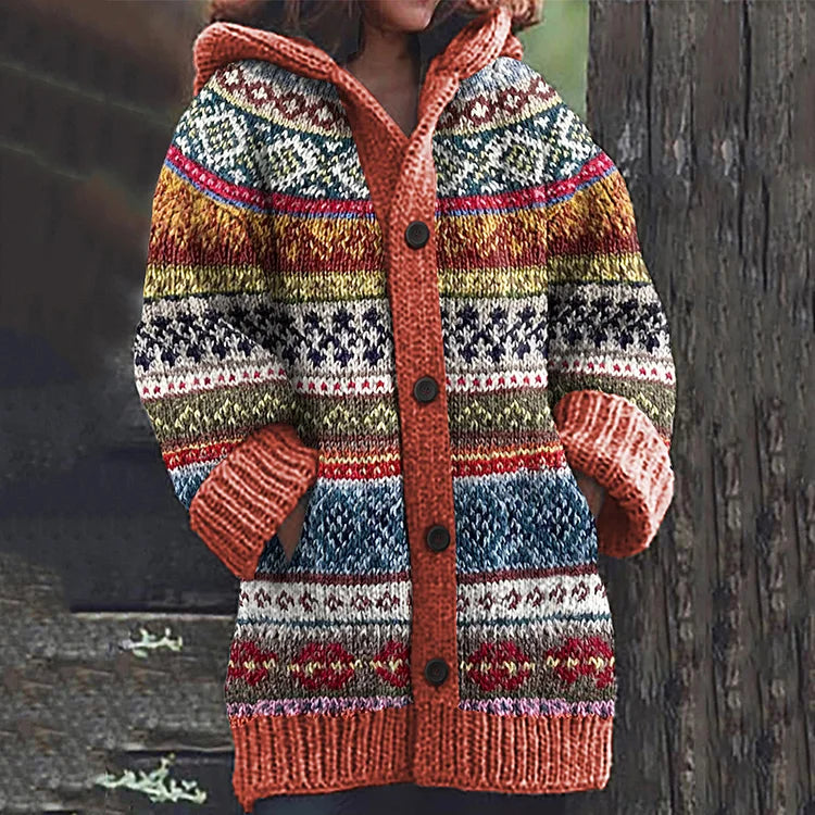Freya | Women’s Fair Isle Hooded Longline Cardigan