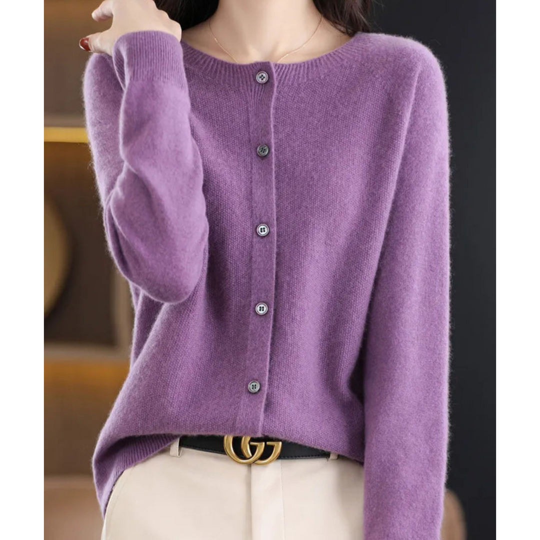 Eliana | Classic Crew Neck Button-Up Cardigan