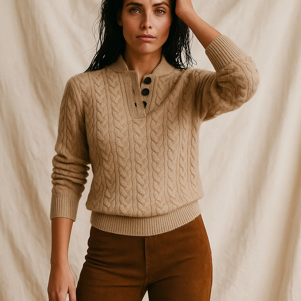 Arden | Button Neck Cable Knit Sweater