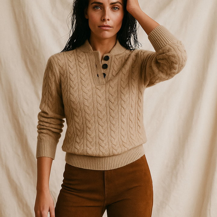 Arden | Button Neck Cable Knit Sweater