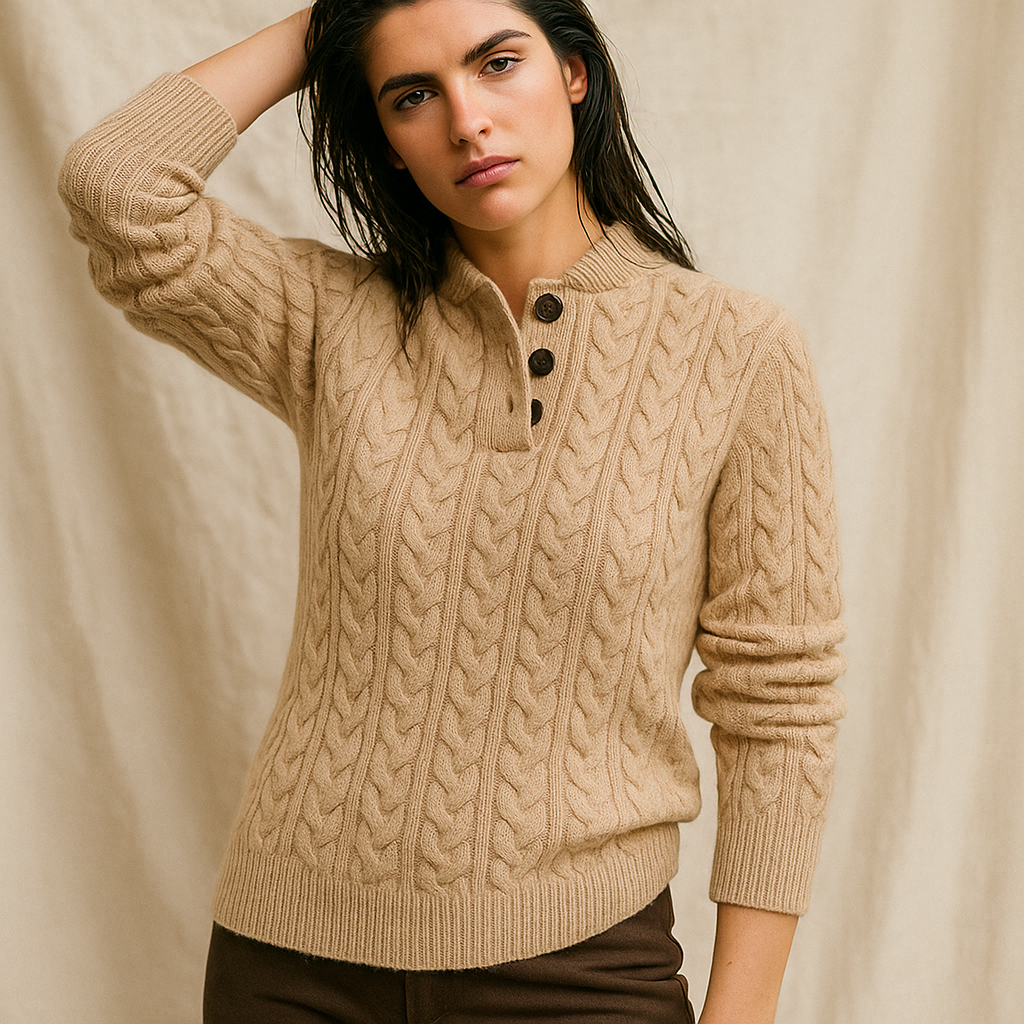 Arden | Button Neck Cable Knit Sweater