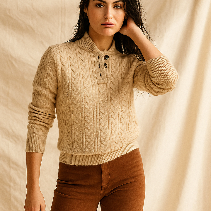 Arden | Button Neck Cable Knit Sweater