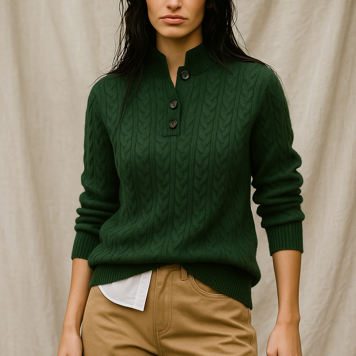 Arden | Button Neck Cable Knit Sweater