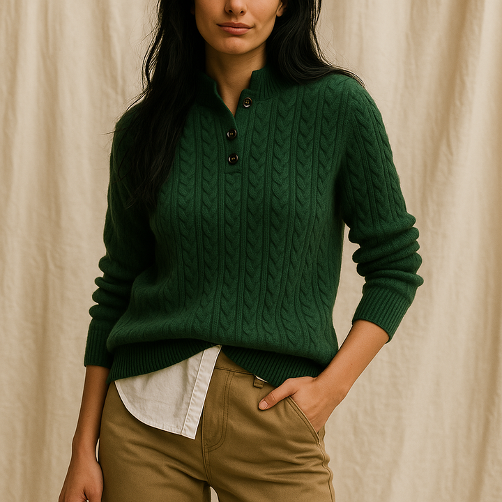 Arden | Button Neck Cable Knit Sweater