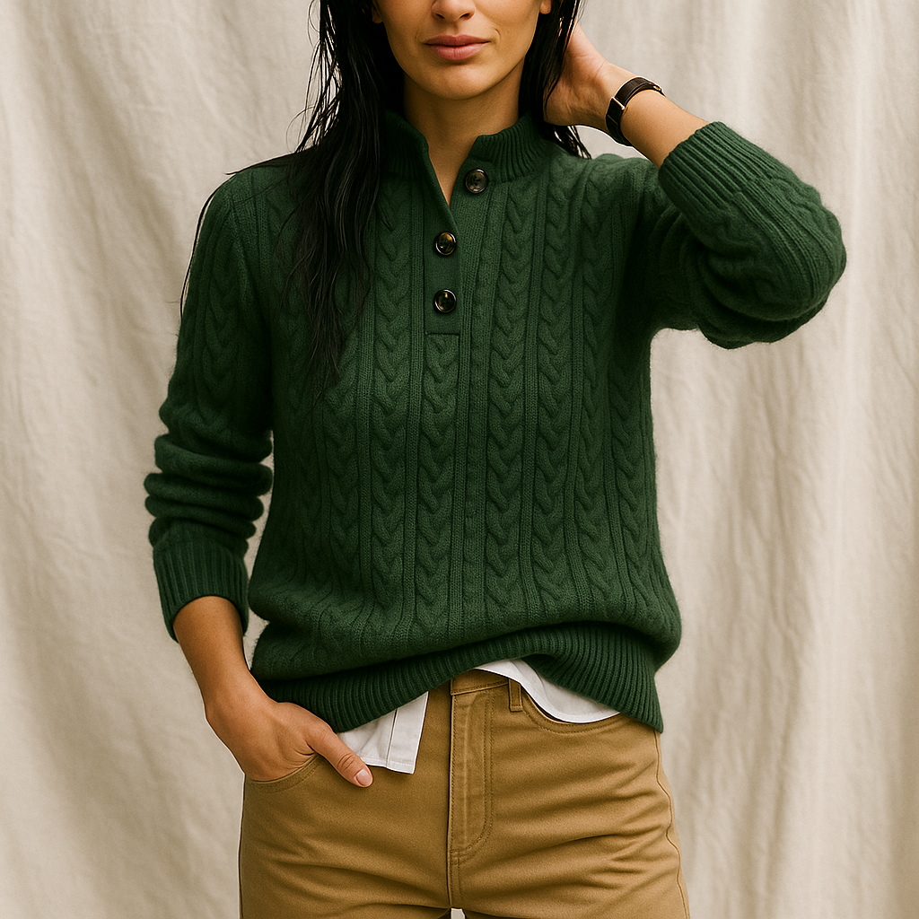 Arden | Button Neck Cable Knit Sweater