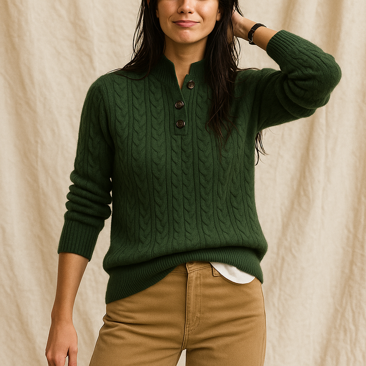 Arden | Button Neck Cable Knit Sweater