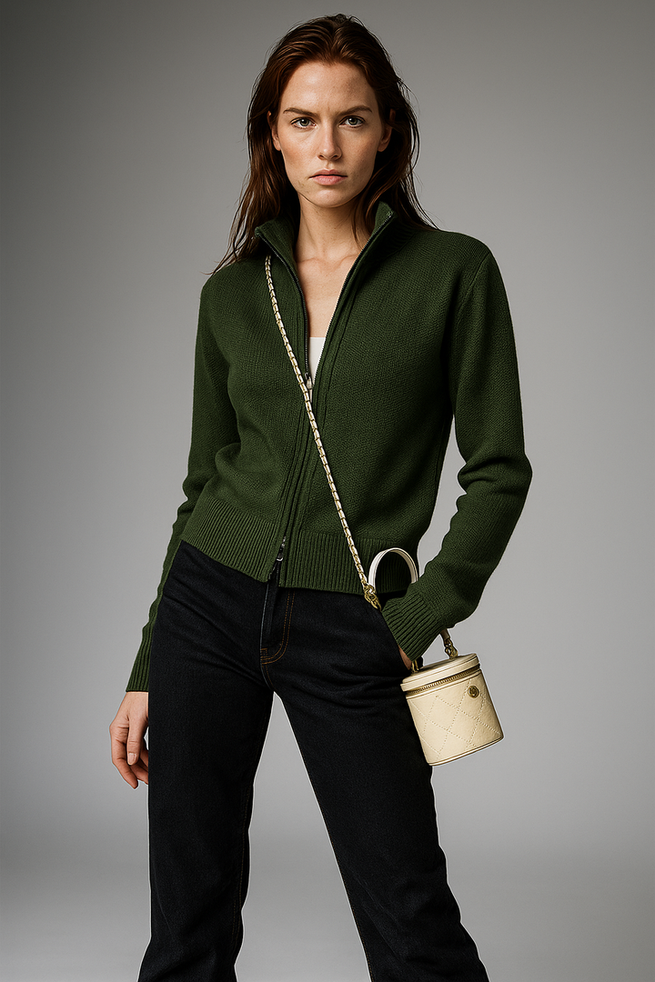 Caroline | Classic Zip-Up Knit Cardigan