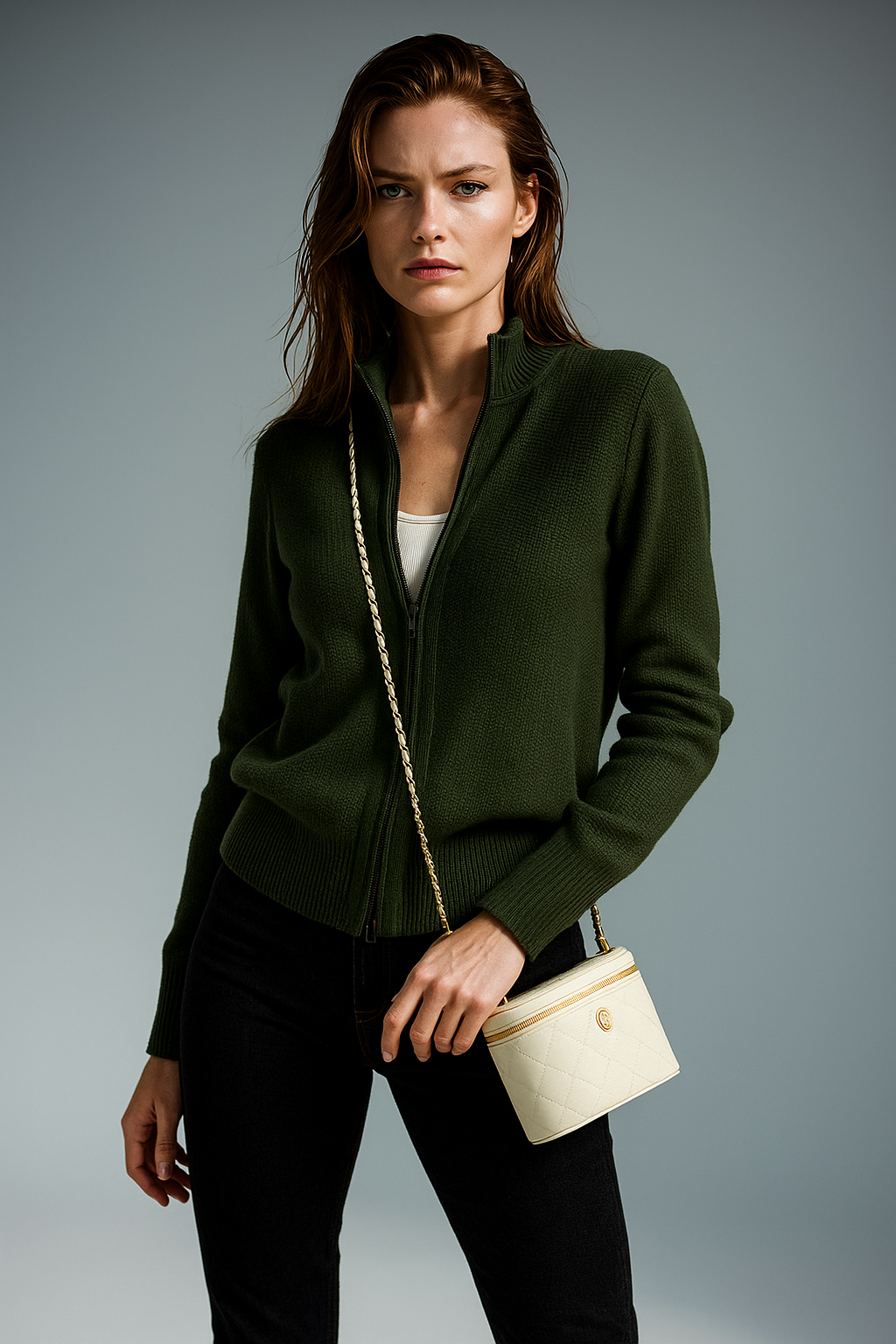 Caroline | Classic Zip-Up Knit Cardigan