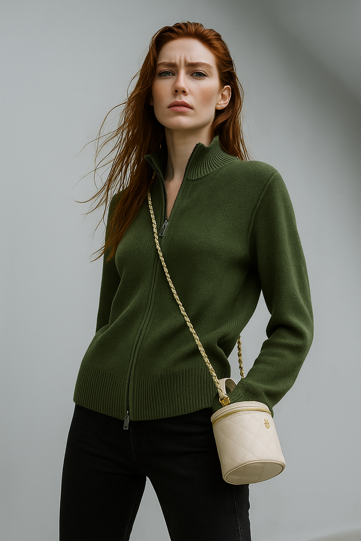 Caroline | Classic Zip-Up Knit Cardigan