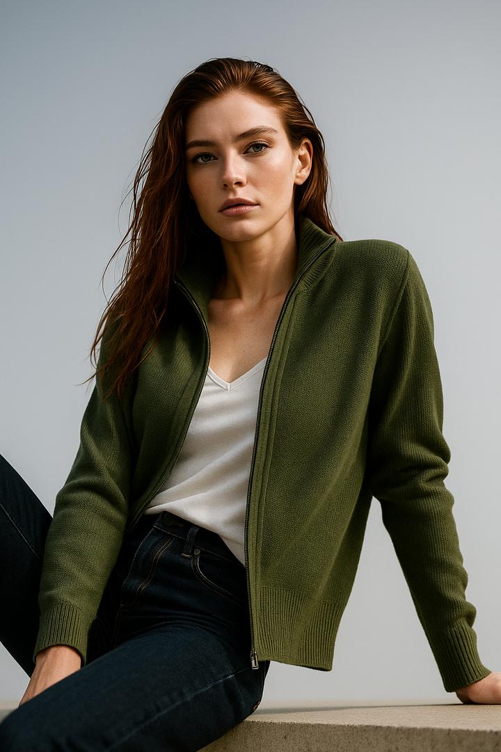 Caroline | Classic Zip-Up Knit Cardigan