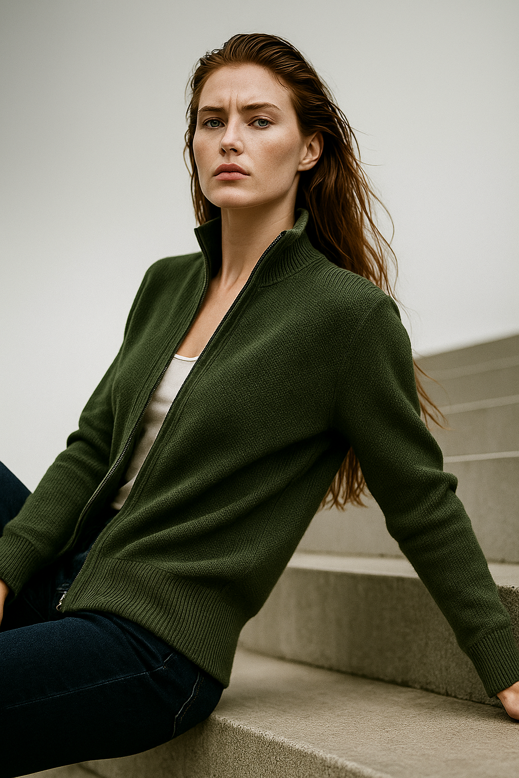 Caroline | Classic Zip-Up Knit Cardigan