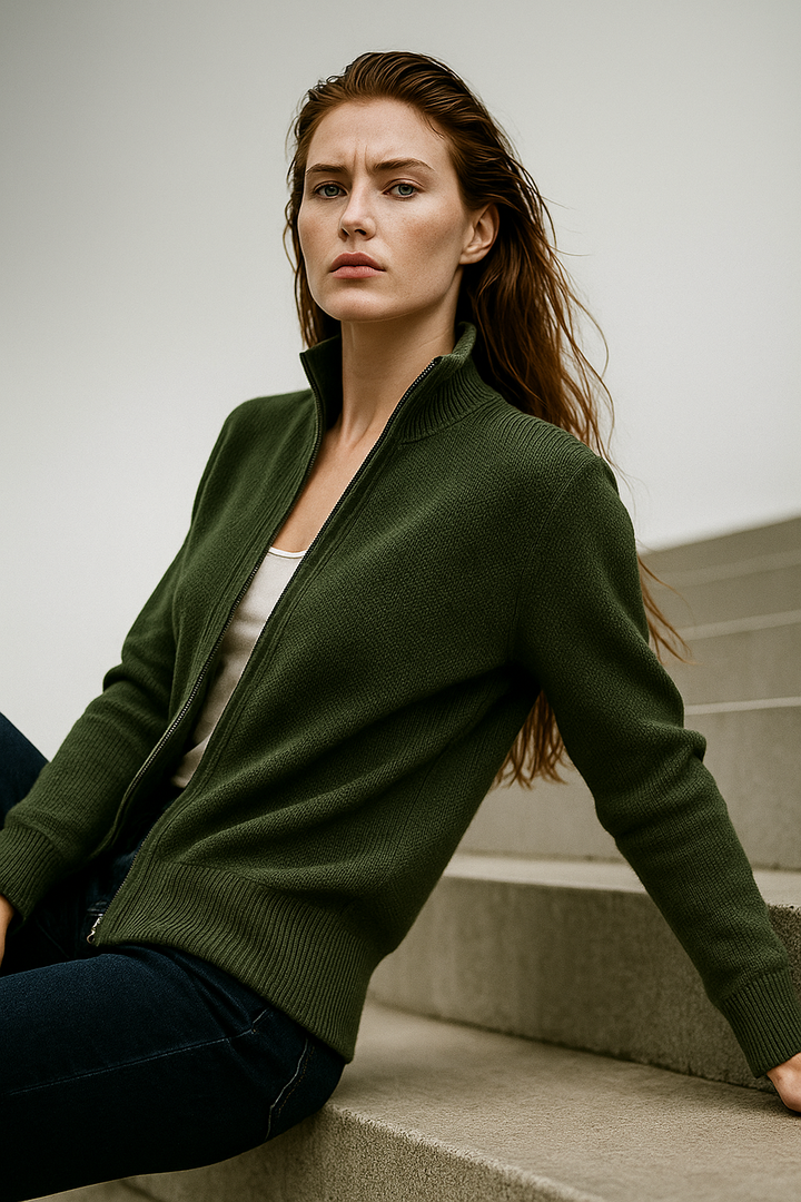 Caroline | Classic Zip-Up Knit Cardigan