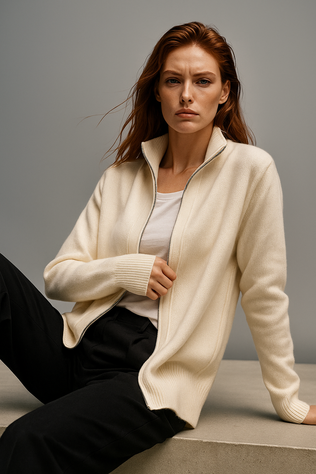 Caroline | Classic Zip-Up Knit Cardigan