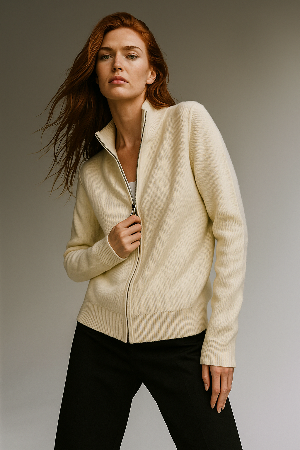 Caroline | Classic Zip-Up Knit Cardigan