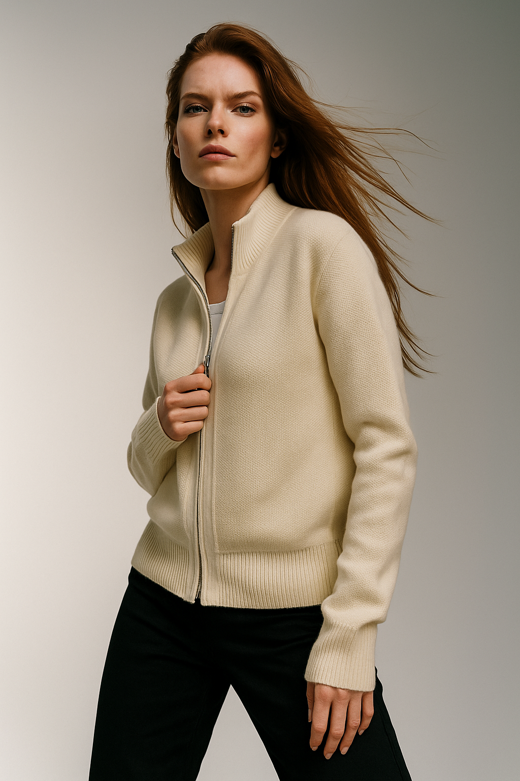 Caroline | Classic Zip-Up Knit Cardigan