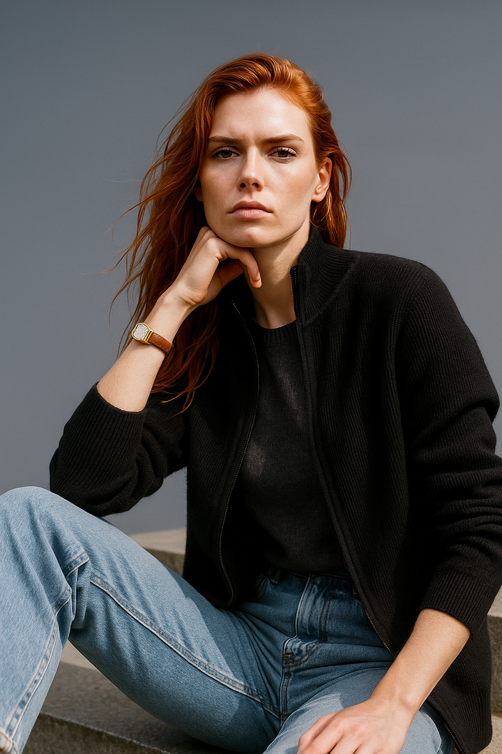 Caroline | Classic Zip-Up Knit Cardigan