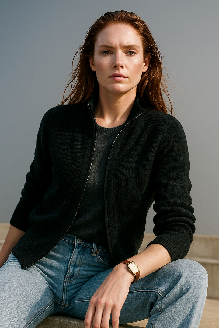Caroline | Classic Zip-Up Knit Cardigan