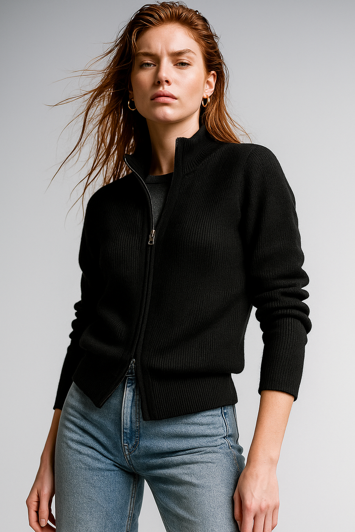 Caroline | Classic Zip-Up Knit Cardigan