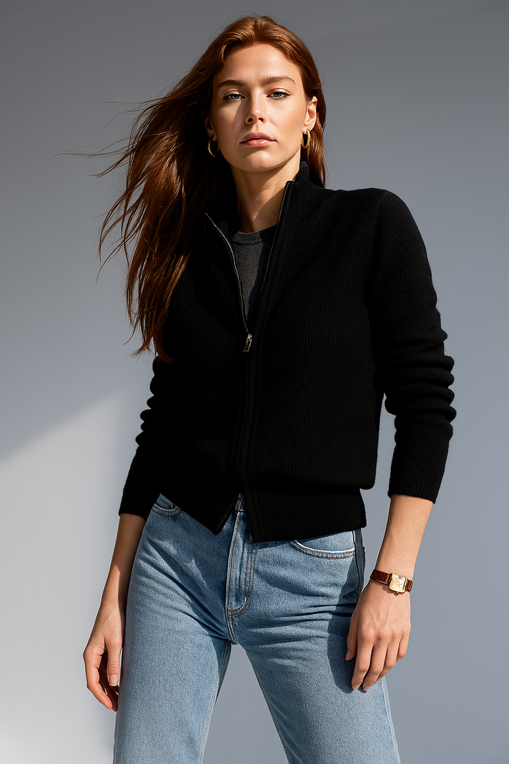 Caroline | Classic Zip-Up Knit Cardigan