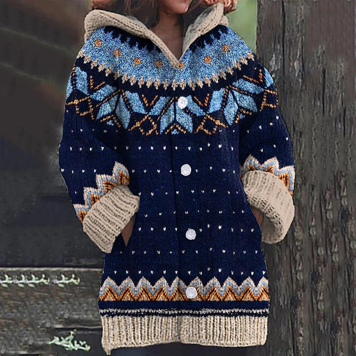 Freya | Women’s Fair Isle Hooded Longline Cardigan
