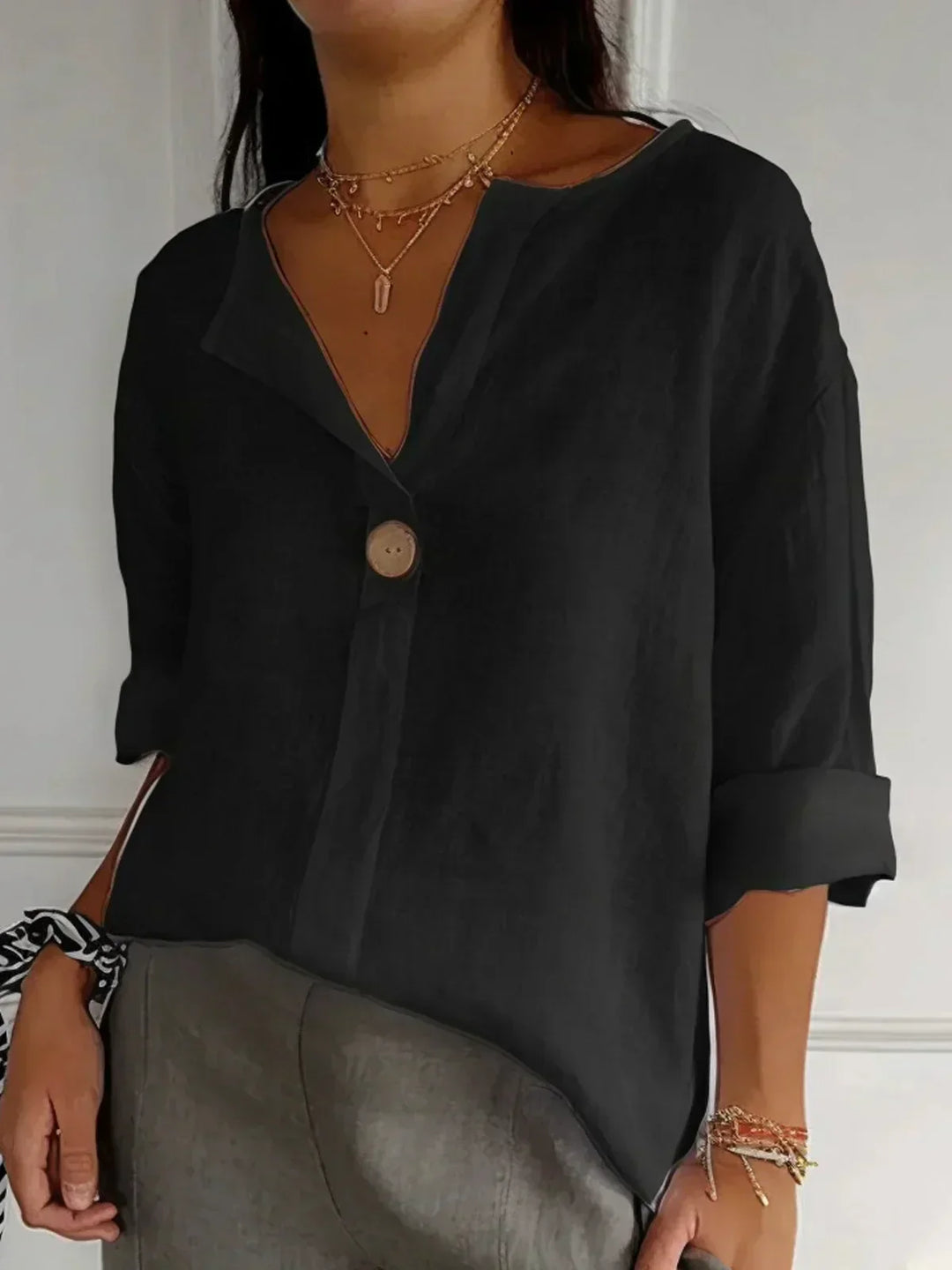 Evania - Casual Loose Linen Button Top