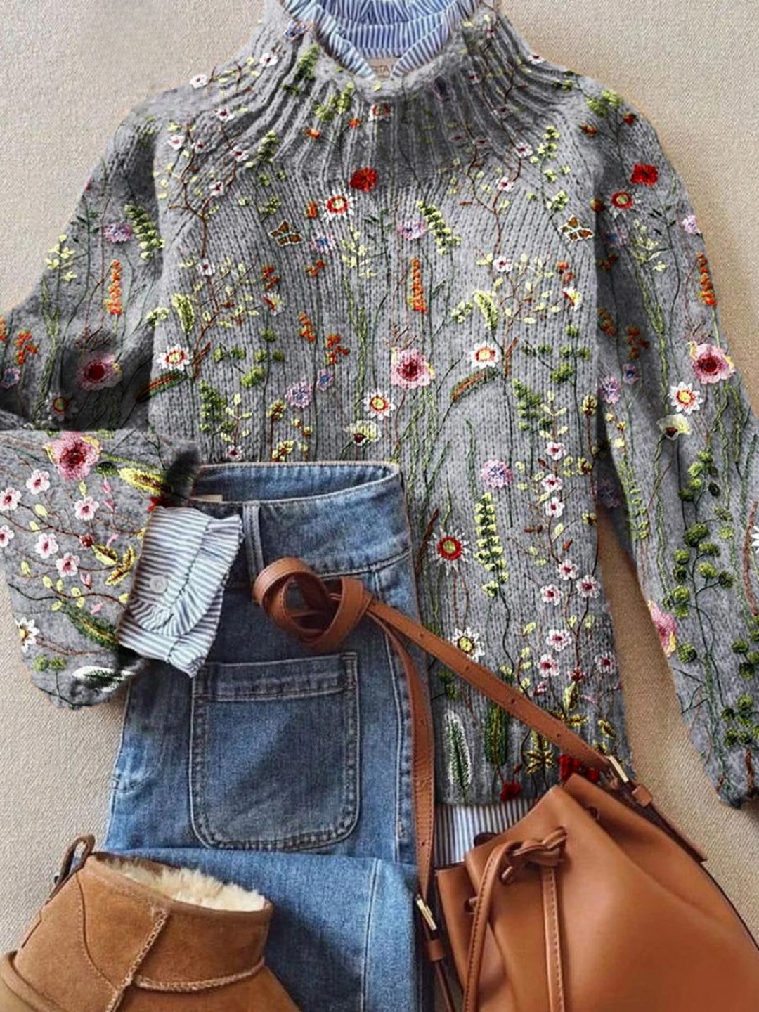 Abigail | Women’s Vintage Floral Knit Sweater with Soft Relaxed Fit