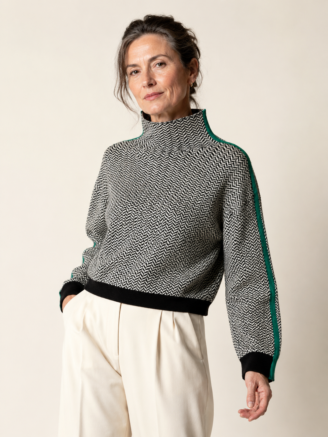 Eugenie Chevron Stripe High Collar Sweater
