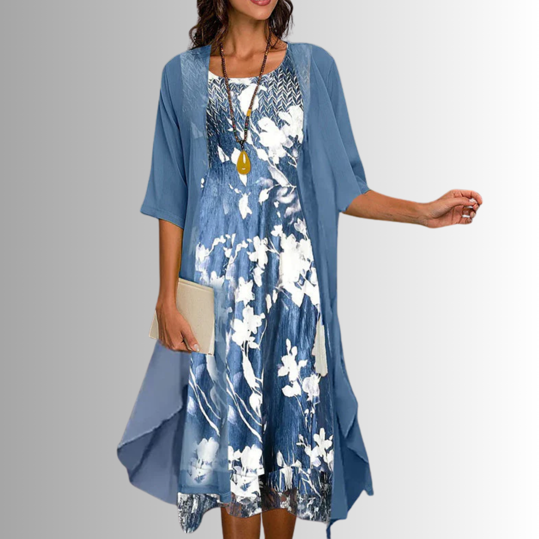 Judith | Floral Layered Midi Dress Set for Timeless Elegance