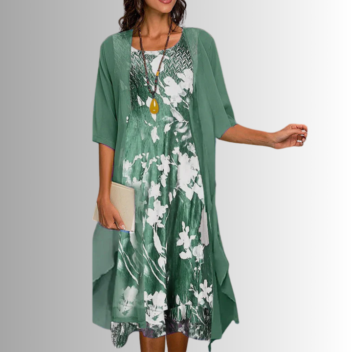 Judith | Floral Layered Midi Dress Set for Timeless Elegance