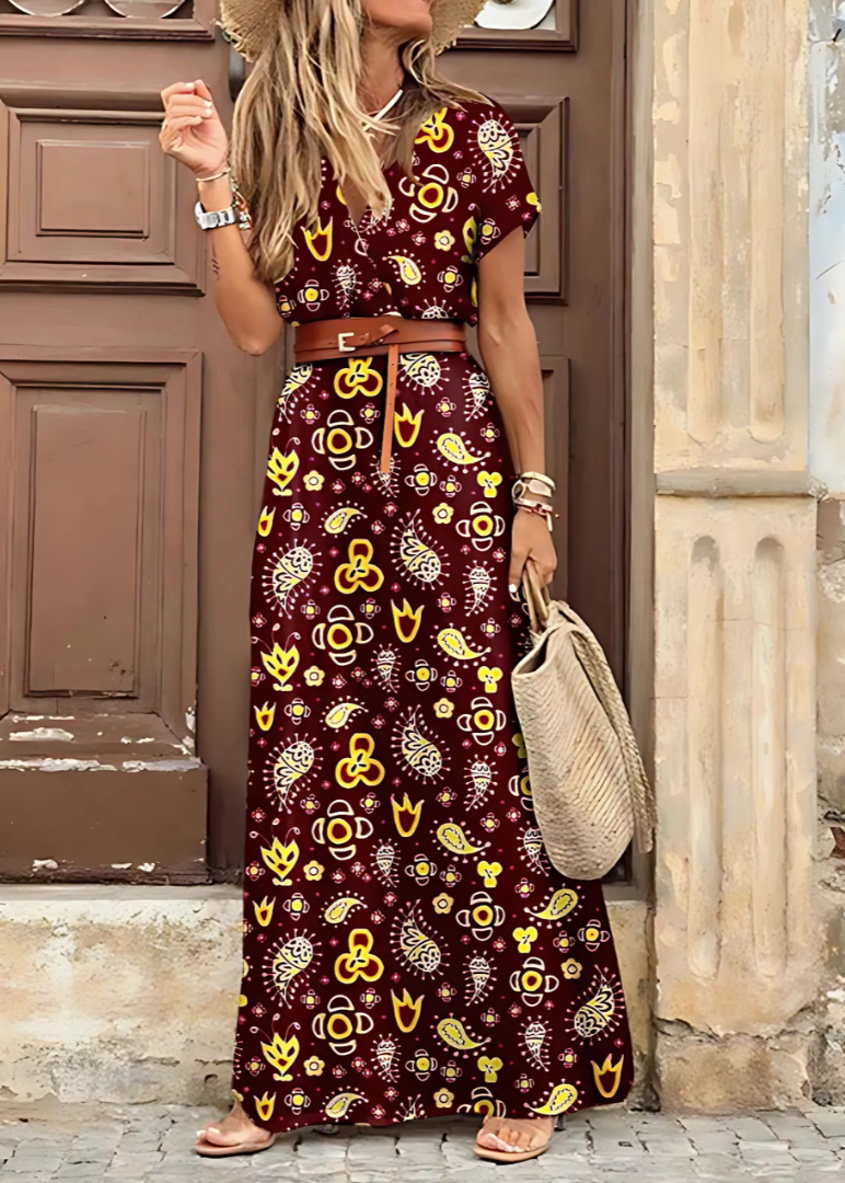 Kylie | Bohemian Long Dress with Pleated Waist