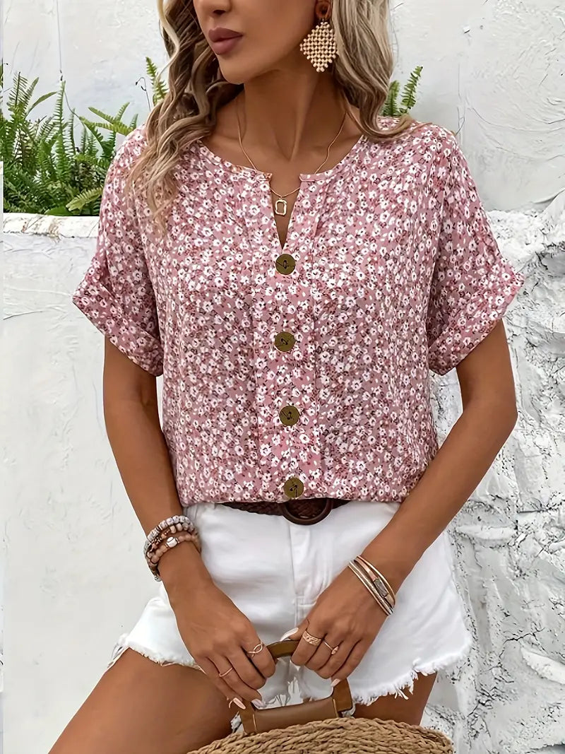 Alira - V-Neck Casual Button T-Shirt