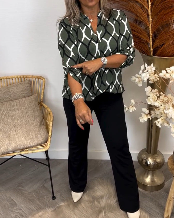 Elspeth - Stylish Geometric Printed Long Sleeve Blouse
