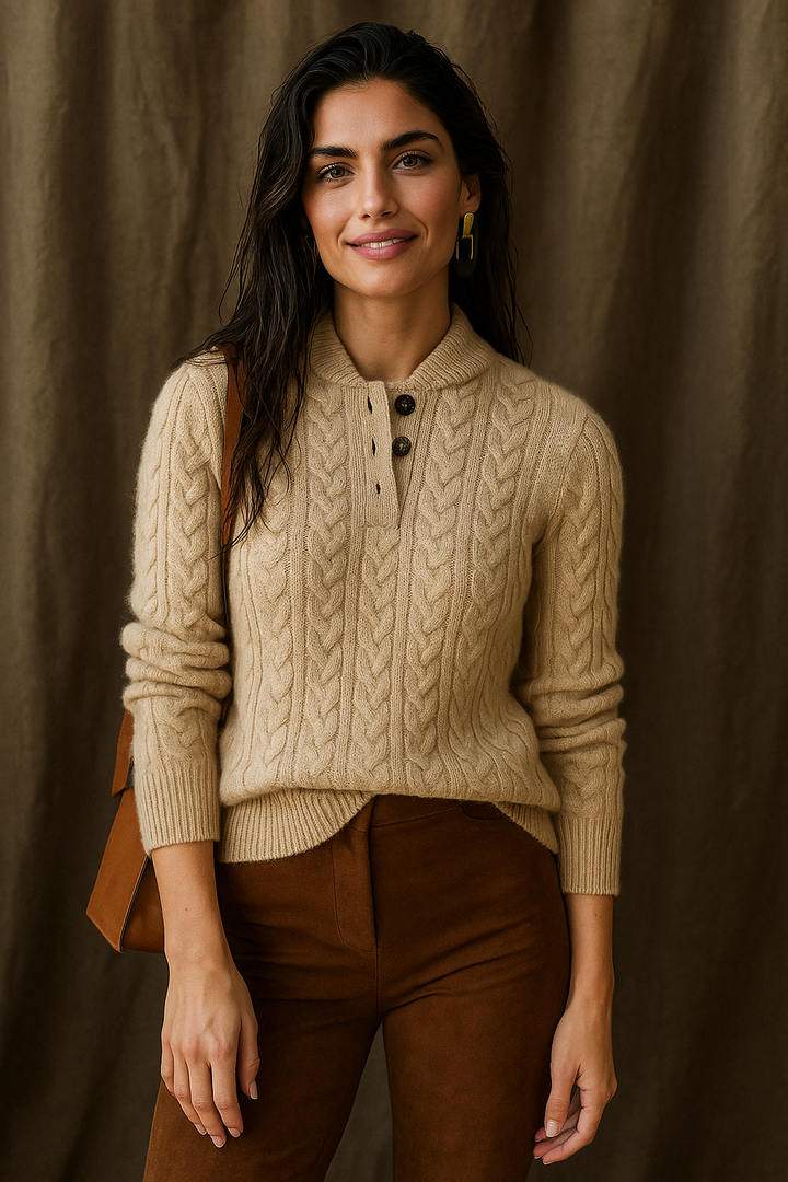 Arden | Button Neck Cable Knit Sweater