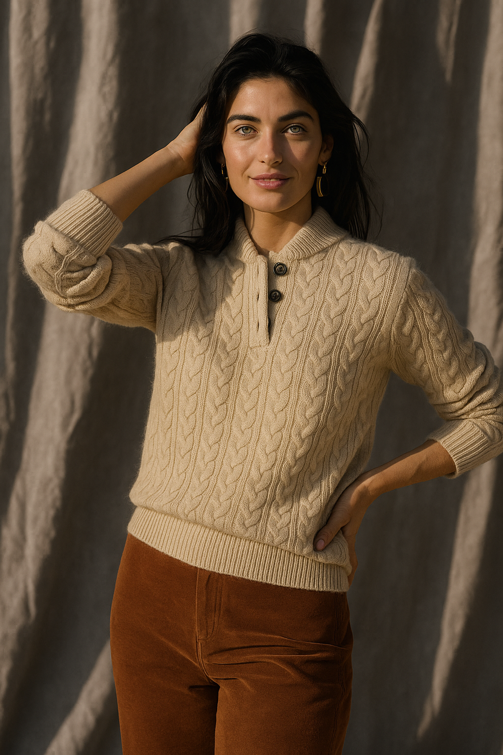 Arden | Button Neck Cable Knit Sweater