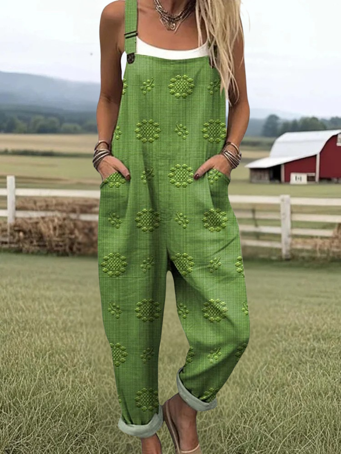 Daisy - Women's jumpsuit with vintage floral pattern and art print