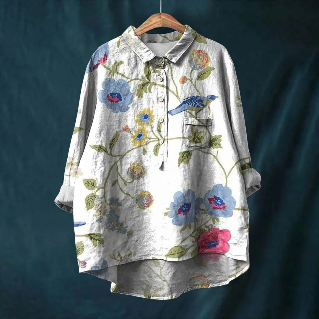 Hannah - Floral Print Cotton Linen Blouse