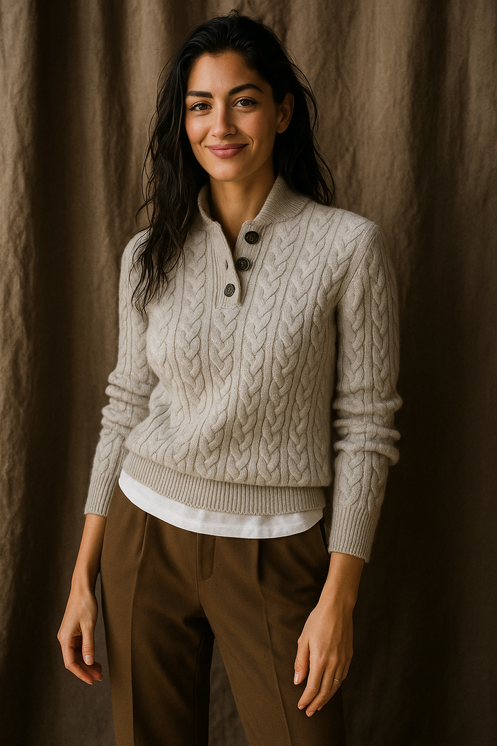 Arden | Button Neck Cable Knit Sweater