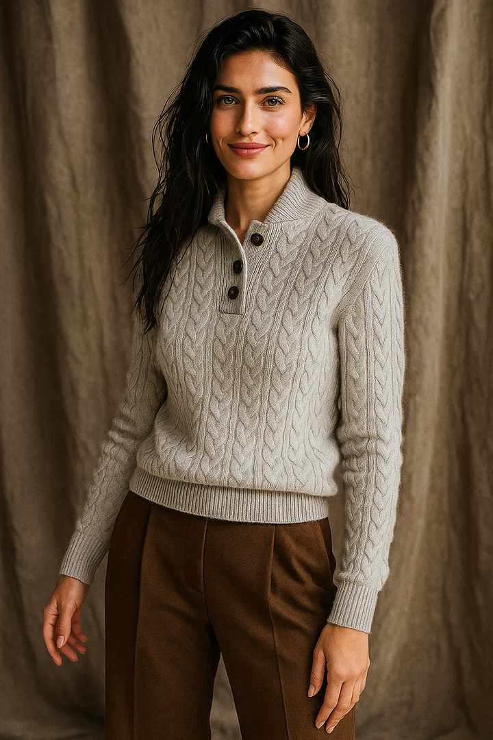 Arden | Button Neck Cable Knit Sweater