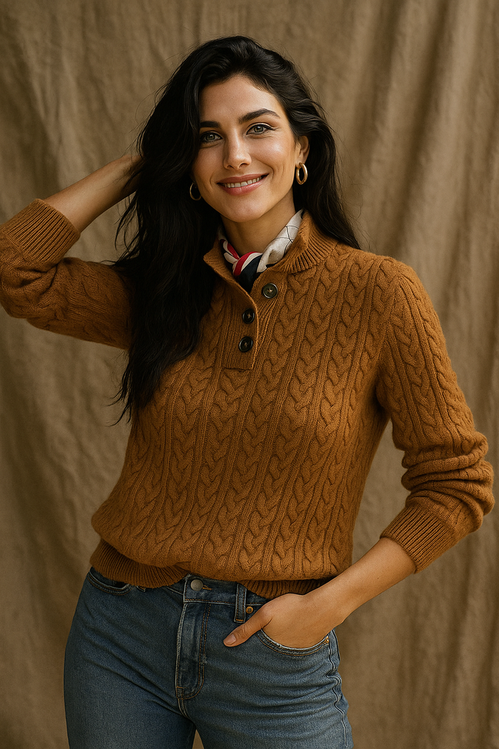 Arden | Button Neck Cable Knit Sweater
