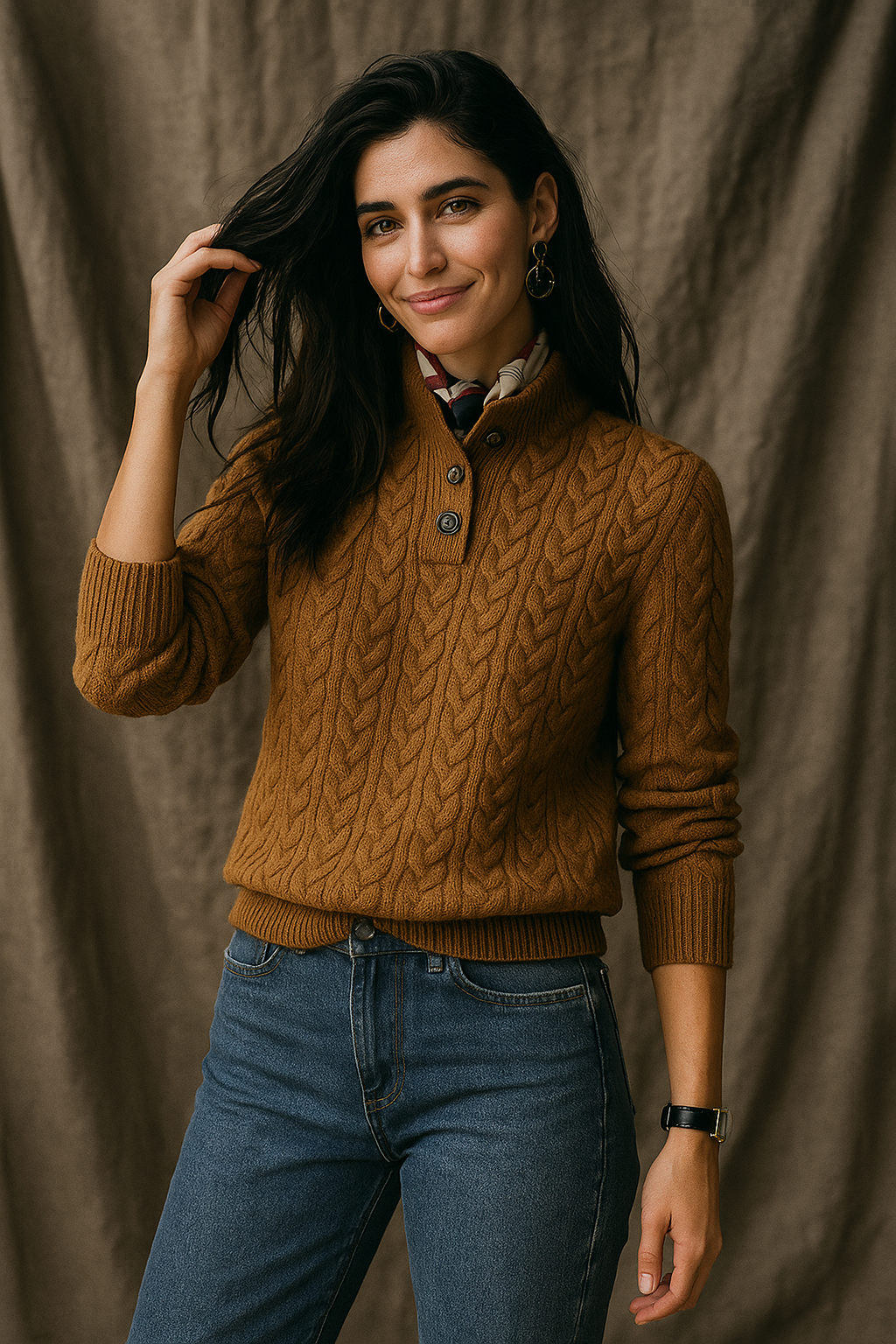 Arden | Button Neck Cable Knit Sweater