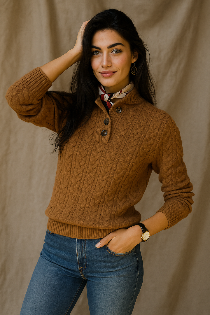 Arden | Button Neck Cable Knit Sweater