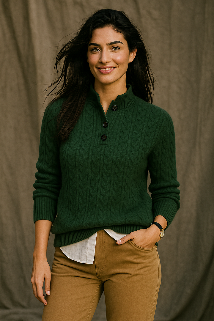 Arden | Button Neck Cable Knit Sweater