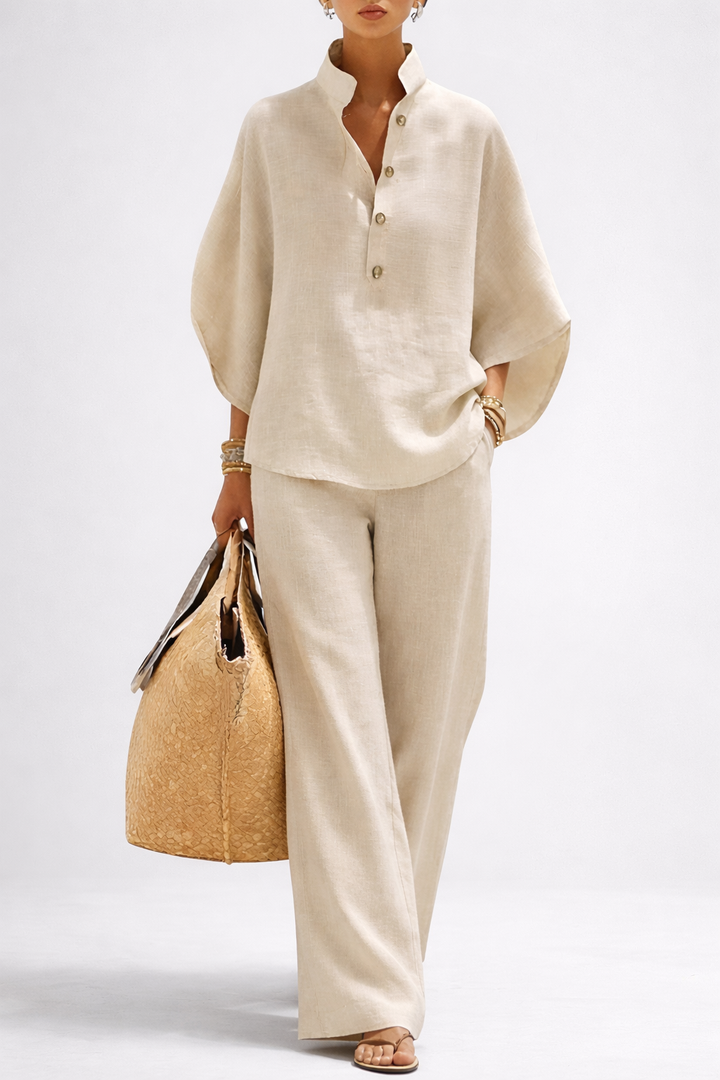 Vienna | Women’s Wide-Leg Pant Set with Collared Top and Matching Trousers