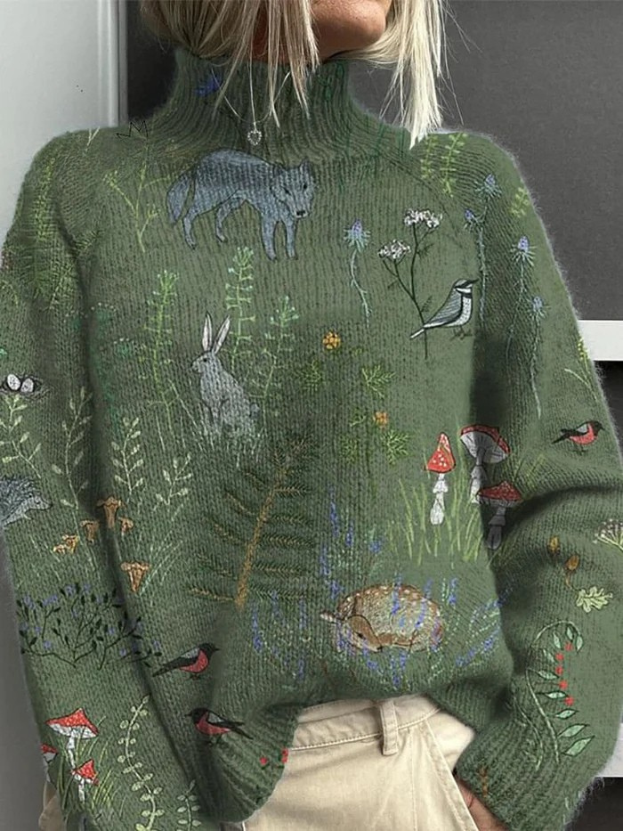 Sylvie | Women’s Embroidered Woodland Turtleneck Sweater